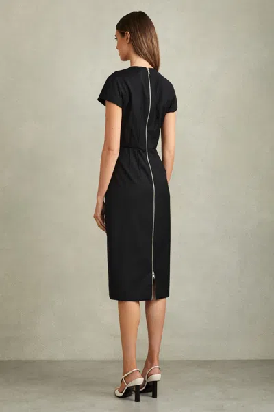 Reiss Black Textured Cap Sleeve Midi Dress