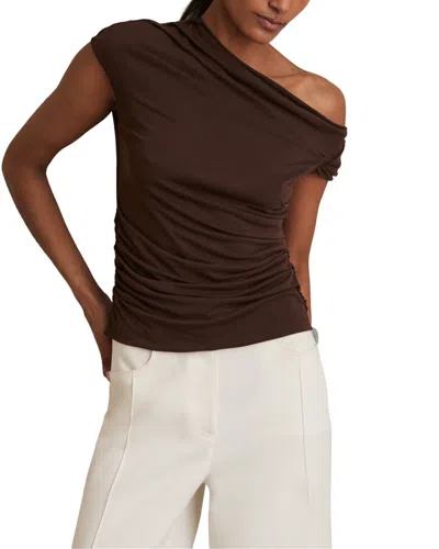 Reiss Serena Ruched Off The Shoulder Top In Brown