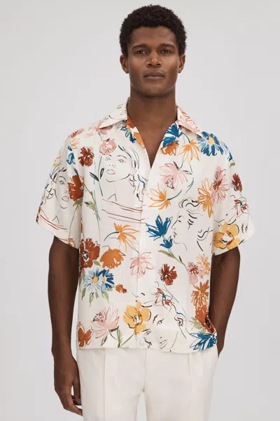 Reiss Serra - Multi Printed Cuban Collar Shirt, L
