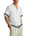 Reiss White/navy Sharday Embroidered Trim Cuban Collar Shirt In White/navy