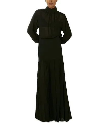 Reiss Sheer Jersey Woven Dress In Black
