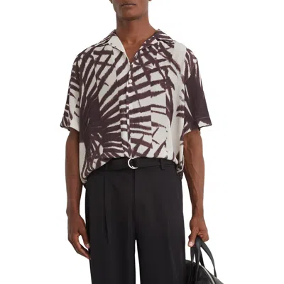 Reiss Shindora Relaxed Fit Palm Print Camp Shirt In Brown