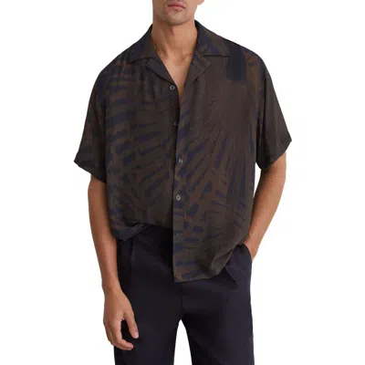 Reiss Shindora Relaxed Fit Palm Print Camp Shirt In Brown