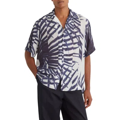 Reiss Shindora Relaxed Fit Palm Print Camp Shirt In Blue