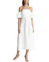 Reiss Shona Puff Sleeve Off-shoulder Linen-blend Midi Dress In White