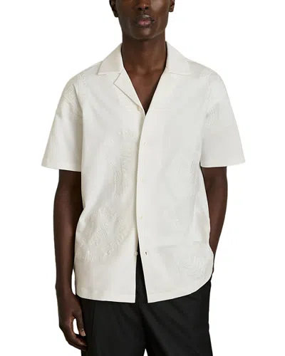 Reiss Short Sleeve Embroidered Paisley Camp Shirt In White