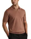Reiss Duchie Johnny Collar Short Sleeve Wool Polo Sweater In Dusty Blush Pink