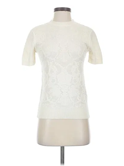 Pre-owned Reiss Short Sleeve Top Ivory Mock Neckline Tops In White