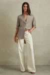 Reiss Mink Relaxed Fit Lyocell Linen Button Through Shirt In Mink