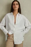Reiss Sian - White Relaxed Fit Lyocell Linen Button Through Shirt, Us 2