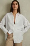 Reiss White Relaxed Fit Lyocell Linen Button Through Shirt