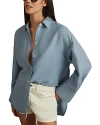 Reiss Blue Relaxed Fit Lyocell Linen Button Through Shirt In Blue