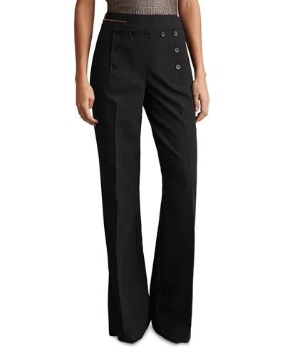Reiss Navy Petite Button-detail Wide-leg Trousers