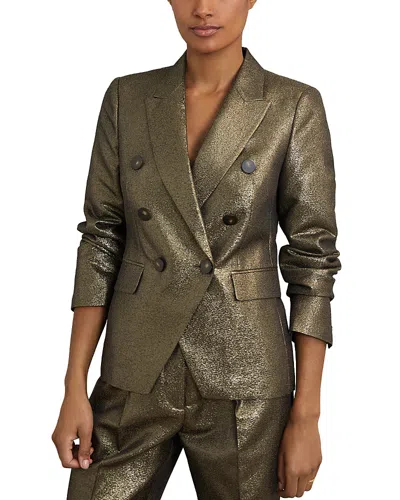 Reiss Sienna Double Breasted Metallic Blazer In Green