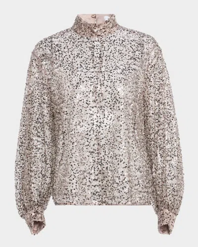 Reiss Sienna High-neck Sequin-embellished Top In Silver