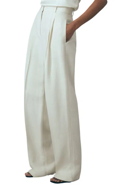 Reiss Sienna Pleated Wide Leg Trousers In White
