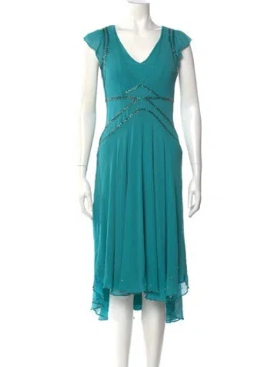 Pre-owned Reiss Silk Long Dress In Blue