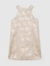 Reiss Silver 13-14 Yrs Metallic Jacquard Shift Dress In Neutral