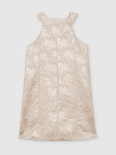 Reiss Silver 13-14 Yrs Metallic Jacquard Shift Dress In Neutral