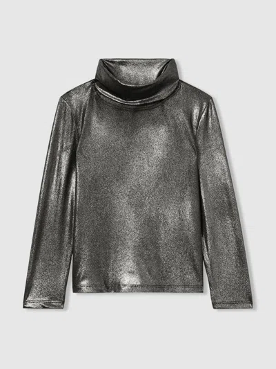 Reiss Silver 13-14 Yrs Metallic-thread Roll-neck Top