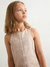 Reiss Silver 9-13 Yrs Metallic Jacquard Shift Dress In Gold