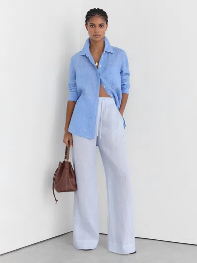 Reiss Silver Blue Linen Ladder-embroidery Wide-leg Trousers