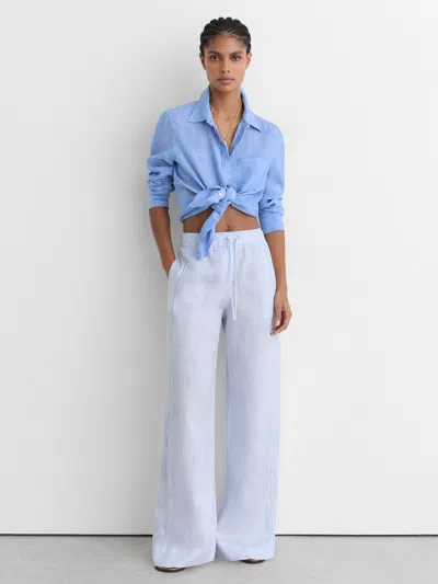 Reiss Silver Blue Petite Linen Ladder-embroidery Wide-leg Trousers