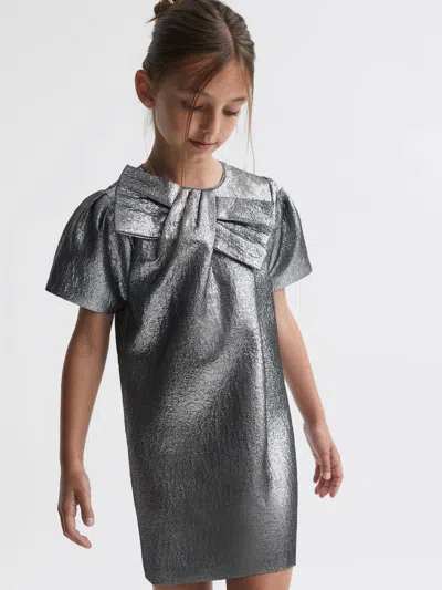 Reiss Silver Franny Metallic Bow Dress In Gray