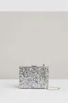 REISS SILVER GRETA GLITTER BOX CLUTCH BAG