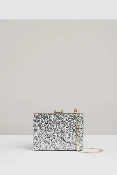 Reiss Silver Glitter Box Clutch Bag