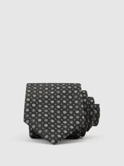 Reiss Silver Grey Silk-blend Woven Micro Medallion Tie