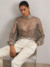 Reiss Silver High-neck Embellished Top In Silver