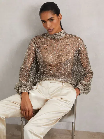 Reiss Silver High-neck Embellished Top
