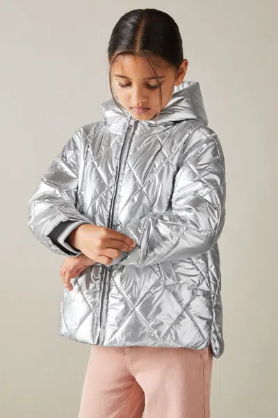 Reiss Kids' Silver Jan Quilted Metallic Coat