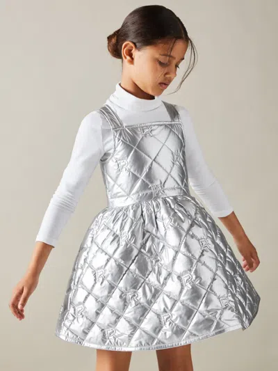 Reiss Silver Joey 9-13 Yrs Quilted Metallic Flared Dress