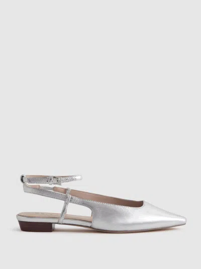 Reiss Silver Leather Slingback Ballerina Flats