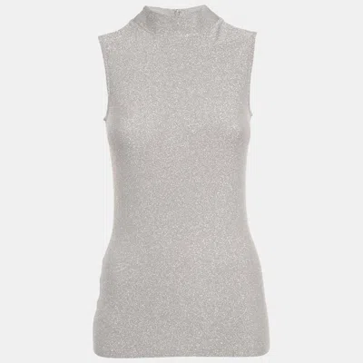 Reiss Silver Lurex Knit High Neck Aries Top In Gray