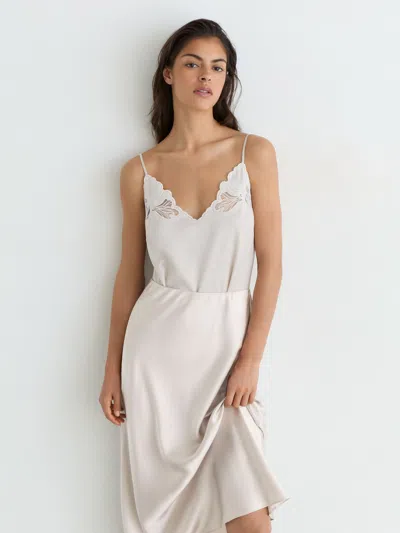 Reiss Silver Silk Slip Midi Skirt
