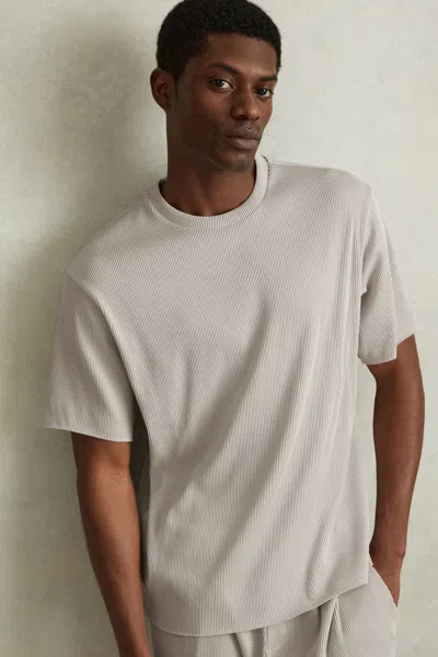 Reiss Silver Oversized Ribbed Crew Neck T-shirt