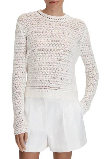 Reiss Long Sleeve Crocheted Top In White