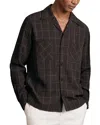 Reiss Dark Brown Simone Windowpane-check Cuban-collar Shirt In Brown