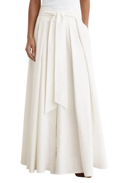 Reiss Simone Cotton Blend Pleated Maxi Skirt In White