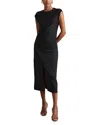 Reiss Charcoal Ruche Front Capped Sleeve Jersey Midi Dress In Charcoal