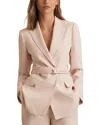 Reiss Single Breasted Belted Suit Jacket In Pink
