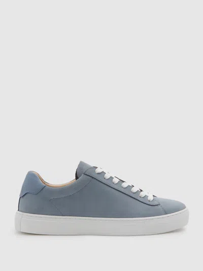 Reiss Sky Blue Finley Nubuck Nubuck Leather Low Top Trainers