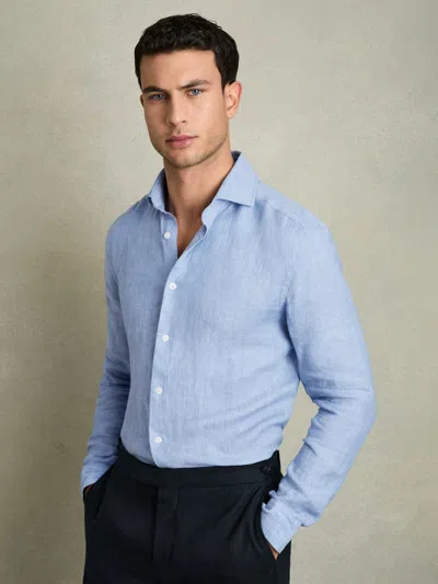 Reiss Sky Blue Linen Button-through Shirt