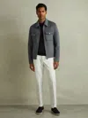 Reiss Sky Blue Melange Peridoe Zip-through Trucker Jacket With Wool In Gray