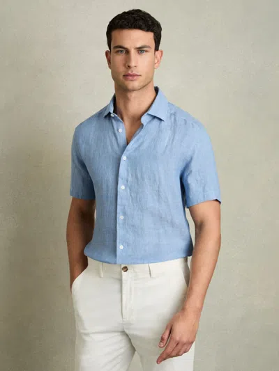 Reiss Sky Blue Slim Fit Linen Shirt