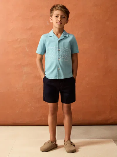 Reiss Sky Blue Smiley World Embroidered Shirt