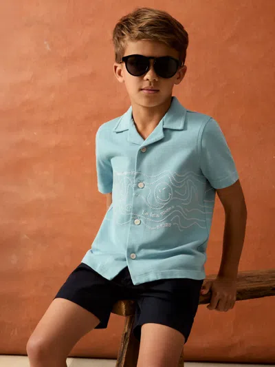 REISS SKY BLUE SMILEY WORLD EMBROIDERED SHIRT